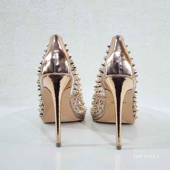 Spicy Stiletto PVC Clear Pumps Rose Gold Studs & Rhinestone Pumps High Heels - Picture 13 of 16